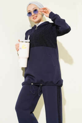 Simli Kapüşonlu İkili Takım Lacivert - İkili Takım