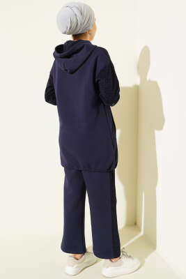 Simli Kapüşonlu İkili Takım Lacivert - İkili Takım