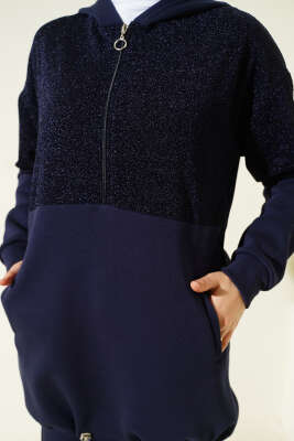 Simli Kapüşonlu İkili Takım Lacivert - İkili Takım