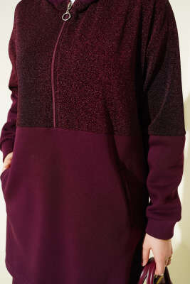 Simli Kapüşonlu İkili Takım Mürdüm - İkili Takım