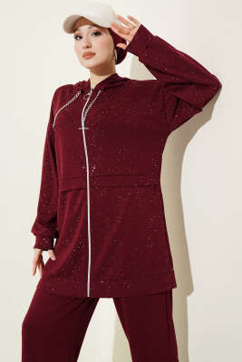 Simli Kapüşonlu Loyşa İkili Takım Bordo - İkili Takım