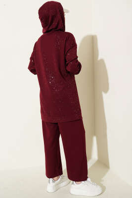 Simli Kapüşonlu Loyşa İkili Takım Bordo - İkili Takım