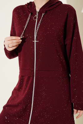Simli Kapüşonlu Loyşa İkili Takım Bordo - İkili Takım