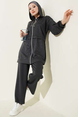 Simli Kapüşonlu Loyşa İkili Takım Füme - NESSİA