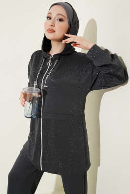 Simli Kapüşonlu Loyşa İkili Takım Füme - İkili Takım