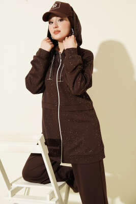 Simli Kapüşonlu Loyşa İkili Takım Kahve - İkili Takım