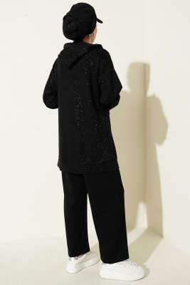 Simli Kapüşonlu Loyşa İkili Takım Siyah - İkili Takım