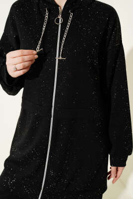 Simli Kapüşonlu Loyşa İkili Takım Siyah - İkili Takım