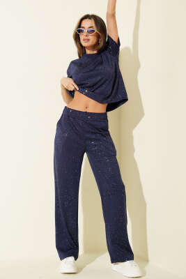 Simli Kısa Kol Loyşa İkili Takım Lacivert - DİVON