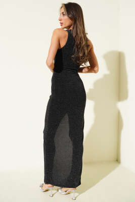 Simli Kolsuz Yırtmaçlı Elbise Siyah - Kadın Giyim Modelleri