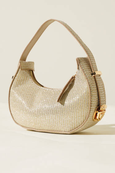 Simli Mini Baget Çanta Gold - Kol Çantası