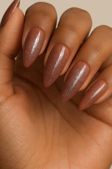 Simli Takma Tırnak Gül Kurusu - Tırnak Aksesuarları