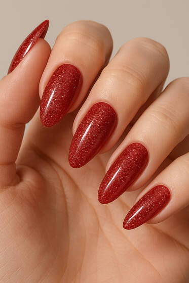 Simli Takma Tırnak Kırmızı - Tırnak Aksesuarları