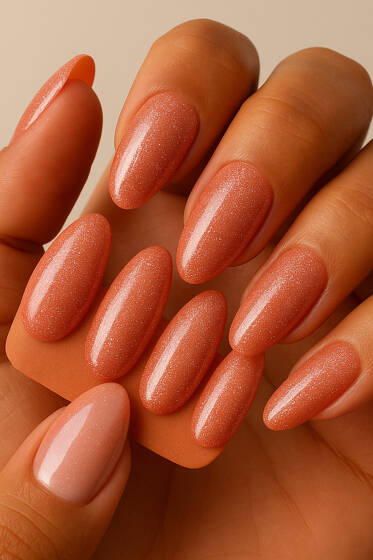 Simli Takma Tırnak Somon - Tırnak Aksesuarları