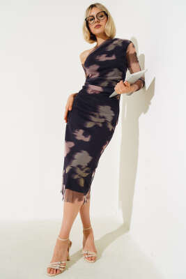 Simli Tül Elbise Mor - Kadın Giyim Modelleri