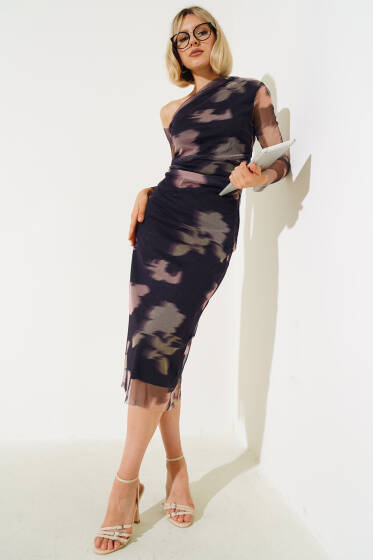 Simli Tül Elbise Mor - Kadın Giyim Modelleri