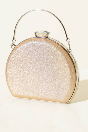 Simli Yarım Ay Model Kadın Abiye Çanta Bakır - Kol Çantası