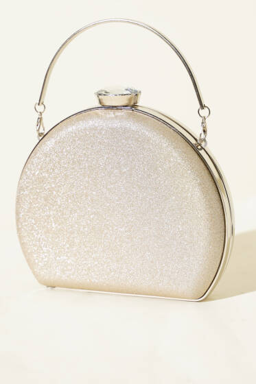 Simli Yarım Ay Model Kadın Abiye Çanta Bej - Kol Çantası