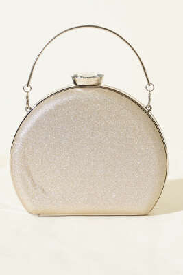 Simli Yarım Ay Model Kadın Abiye Çanta Bej - Kol Çantası