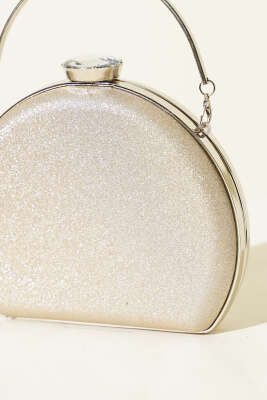 Simli Yarım Ay Model Kadın Abiye Çanta Bej - Kol Çantası