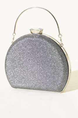 Simli Yarım Ay Model Kadın Abiye Çanta Füme - GÜZEL ÇANTA