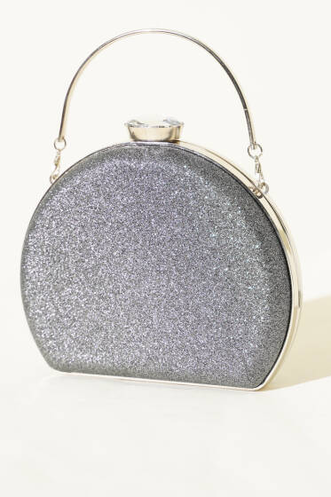 Simli Yarım Ay Model Kadın Abiye Çanta Füme - Kol Çantası