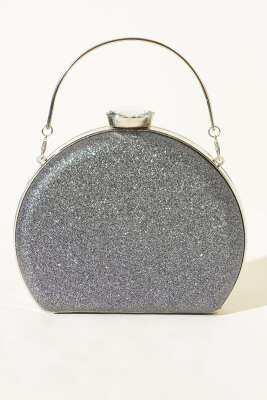 Simli Yarım Ay Model Kadın Abiye Çanta Füme - Kol Çantası