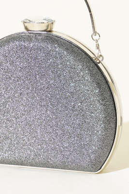 Simli Yarım Ay Model Kadın Abiye Çanta Füme - Kol Çantası