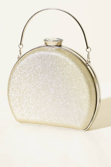 Simli Yarım Ay Model Kadın Abiye Çanta Gold - Kol Çantası