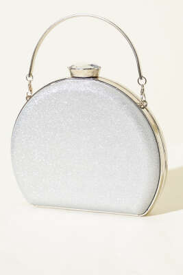 Simli Yarım Ay Model Kadın Abiye Çanta Gümüş - GÜZEL ÇANTA