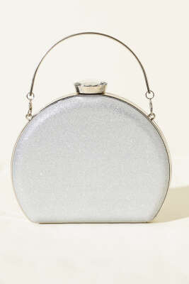 Simli Yarım Ay Model Kadın Abiye Çanta Gümüş - Kol Çantası