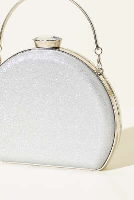 Simli Yarım Ay Model Kadın Abiye Çanta Gümüş - Kol Çantası