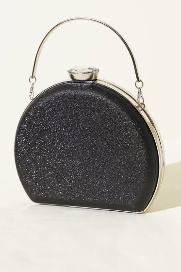 Simli Yarım Ay Model Kadın Abiye Çanta Siyah - Kol Çantası