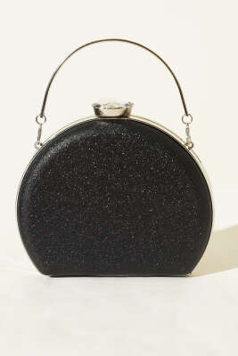 Simli Yarım Ay Model Kadın Abiye Çanta Siyah - Kol Çantası