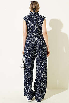 Şimşek Nakışlı Crop Yelekli Kot İkili Takım Lacivert - Kadın Giyim Modelleri