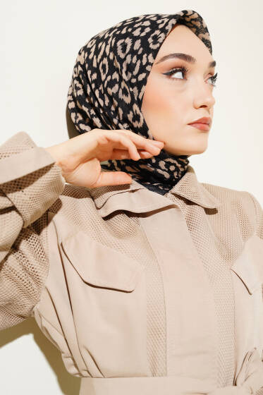 Karamel Serisi Flamu Cotton Eşarp Leopar - Başörtüsü