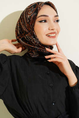 Paisley Flamu Cotton Eşarp Siyah Kahve - SİNEM EŞARP