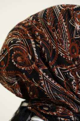 Paisley Flamu Cotton Eşarp Siyah Kahve - Başörtüsü