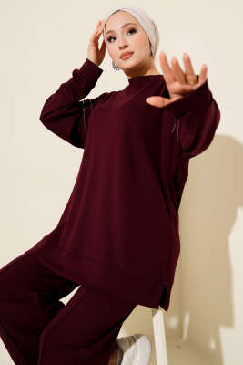 Sıra Taş Detaylı Loyşa İkili Takım Bordo - İkili Takım