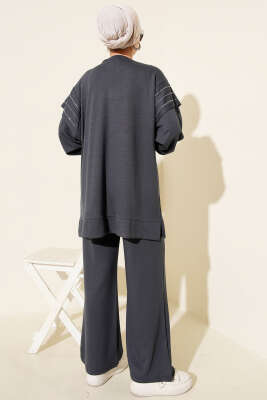 Sıra Taş Detaylı Loyşa İkili Takım Füme - İkili Takım