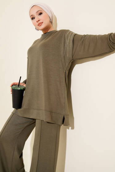 Sıra Taş Detaylı Loyşa İkili Takım Haki - İkili Takım