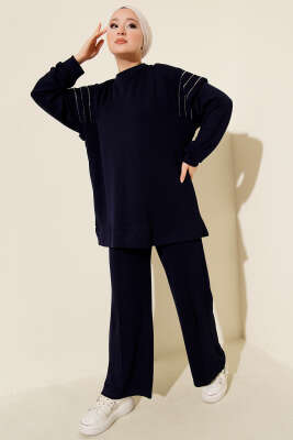 Sıra Taş Detaylı Loyşa İkili Takım Lacivert - HBS