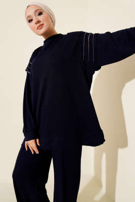 Sıra Taş Detaylı Loyşa İkili Takım Lacivert - İkili Takım