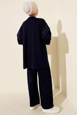 Sıra Taş Detaylı Loyşa İkili Takım Lacivert - İkili Takım