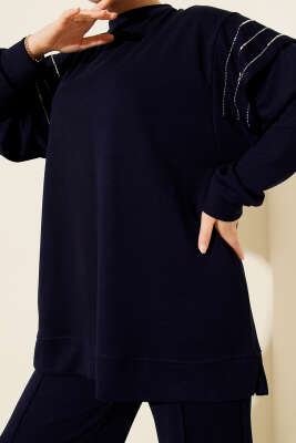 Sıra Taş Detaylı Loyşa İkili Takım Lacivert - İkili Takım