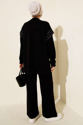 Sıra Taş Detaylı Loyşa İkili Takım Siyah - İkili Takım