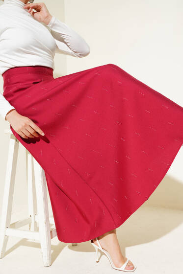 Sıra Taşlı Etek Bordo - Etek