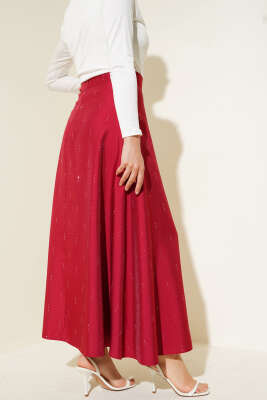 Sıra Taşlı Etek Bordo - Uzun Etek