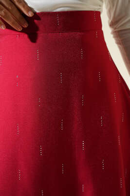 Sıra Taşlı Etek Bordo - Uzun Etek