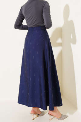 Sıra Taşlı Etek Lacivert - Uzun Etek